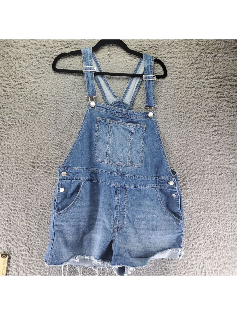 No Boundaries Overalls Womens XL Blue Frayed Adjustable Straps Shortalls *Read*